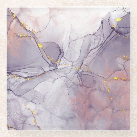 Violet en goudmarmer glazen onderzetter (Voorkant)