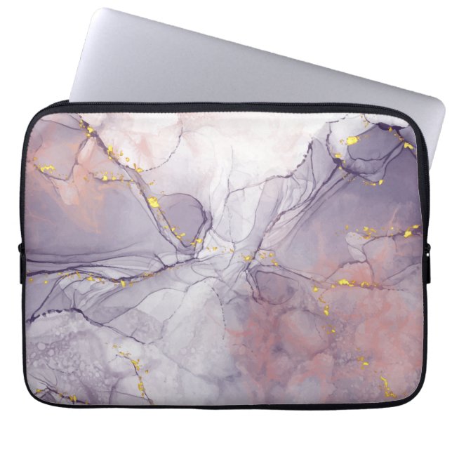Violet en goudmarmer laptop sleeve (Voorkant)