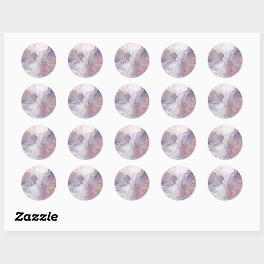 Violet en goudmarmer ronde sticker (Vel)