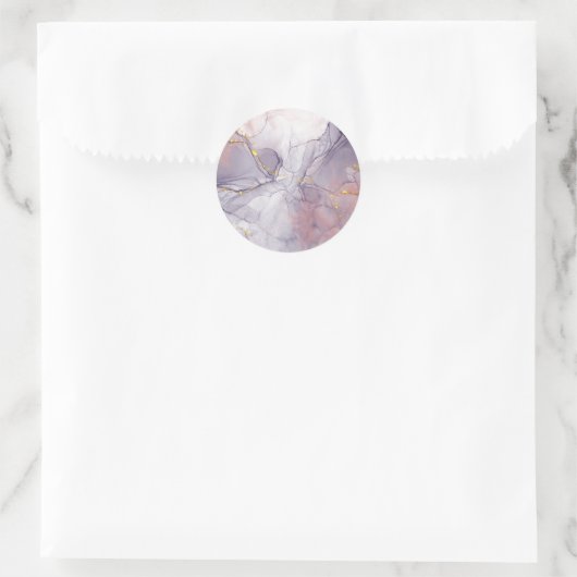 Violet en goudmarmer ronde sticker (Tas)