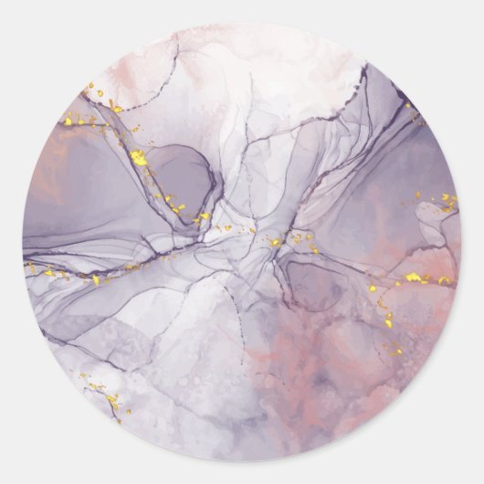 Violet en goudmarmer ronde sticker (Voorkant)