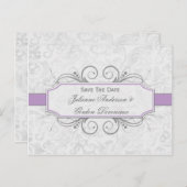 Violet en Grey Damask Bewaar de datum Aankondigingskaart (Voorkant / Achterkant)