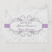 Violet en Grey Damask Bewaar de datum Aankondigingskaart (Voorkant)