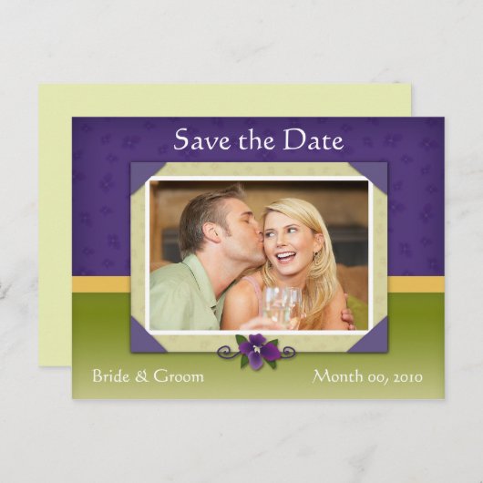 Violet en Groen Bewaar de datum Foto Briefkaarten (Voorkant / Achterkant)
