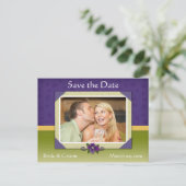 Violet en Groen Bewaar de datum Foto Briefkaarten (Staand voorkant)