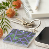 Violet en groen mozaïekpatroon sleutelhanger (Voorkant Rechts)