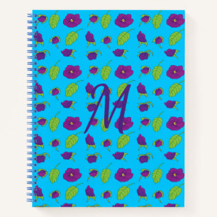 Violet en groene bladeren blauwe achtergrond monog notitieboek
