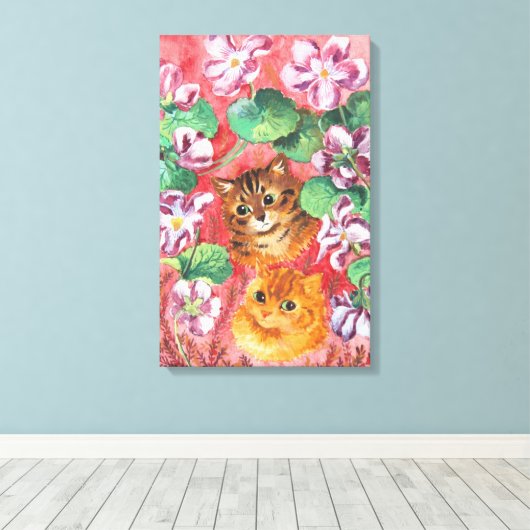 Violet en katten, Louis Wain Canvas Afdruk (Insitu (Houten vloer))