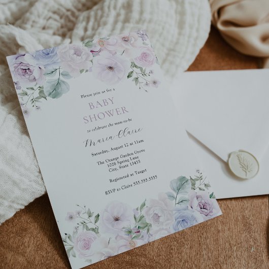 Violet en Lavendel Bloemen Baby shower Kaart