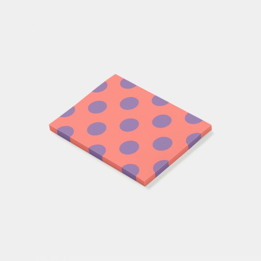 Violet- en levende koraalpolka-stippen post-it® notes (Schuin)