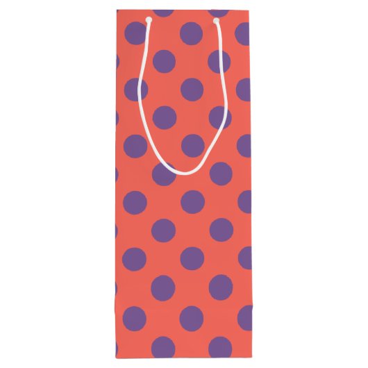 Violet- en levende koraalpolka-stippen wijn cadeautas (Achterkant)