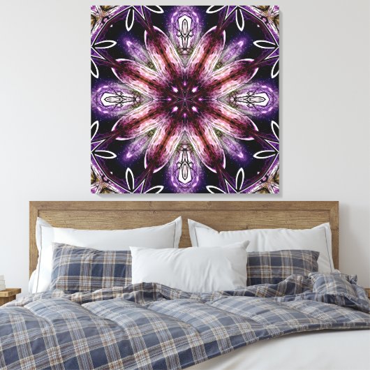 Violet en Magenta Kosmische Bloem Kaleidoscoop Canvas Afdruk (Insitu (Slaapkamer))