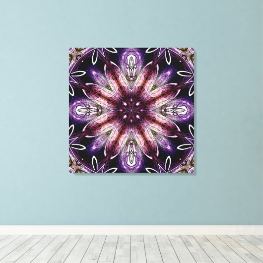 Violet en Magenta Kosmische Bloem Kaleidoscoop Canvas Afdruk (Insitu (Houten vloer))
