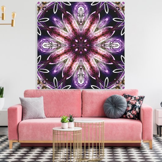 Violet en Magenta Kosmische Bloem Kaleidoscoop Canvas Afdruk (Insitu (Woonkamer))