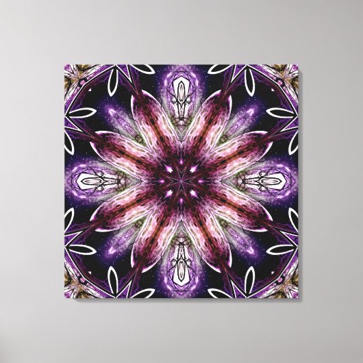 Violet en Magenta Kosmische Bloem Kaleidoscoop Canvas Afdruk (Voorkant)