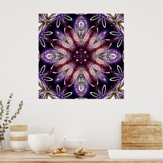 Violet en Magenta Kosmische Bloem Kaleidoscoop Poster (Keuken)