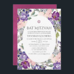 Violet en Plum Bloemen Bat Mitzvah Kaart<br><div class="desc">Elegante violette en pruim bloemenvleermuis mitswa uitnodiging met tinten van salie groen en blush roze ontworpen om snel en gemakkelijk te worden aangepast aan uw evenement specifieke kenmerken.</div>