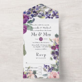 Violet en Plum Floral Wedding All In One Uitnodiging (Binnen)