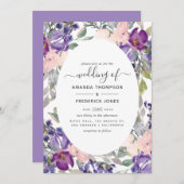 Violet en Plum Floral Wedding Kaart (Voorkant / Achterkant)