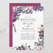 Violet- en Plum Floral Wedding Programme Programmakaart (Voorkant / Achterkant)