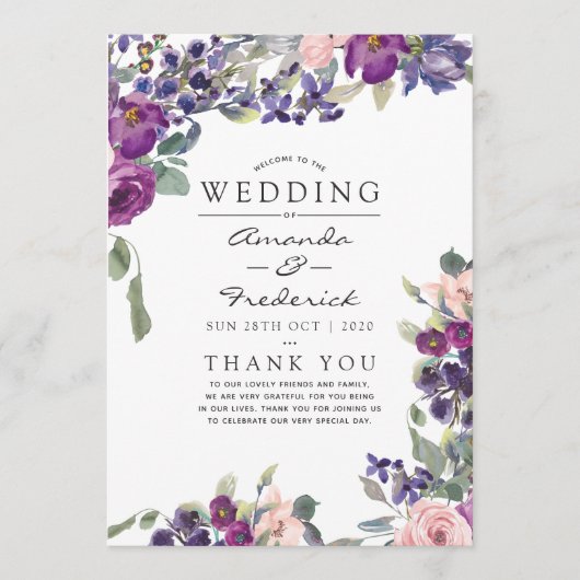 Violet- en Plum Floral Wedding Programme Programmakaart (Voorkant)