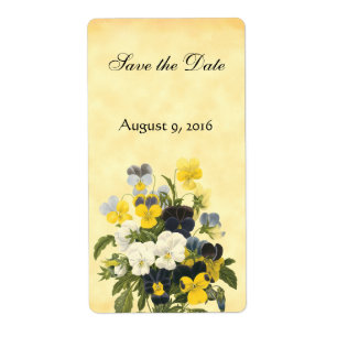Violet en pooybloemen sla de datumlabels op etiket