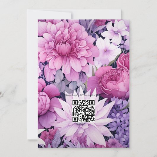 Violet en roze bloemenbruiloft kaart (Achterkant)