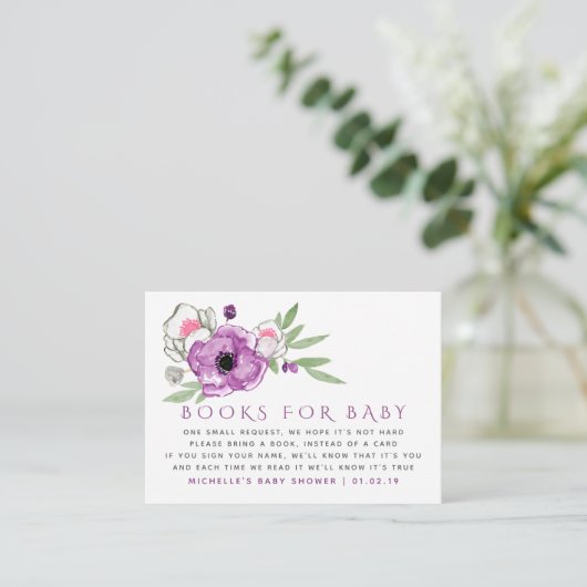 Violet en Sage Floral Baby shower Book Request Informatiekaartje (Staand voorkant)