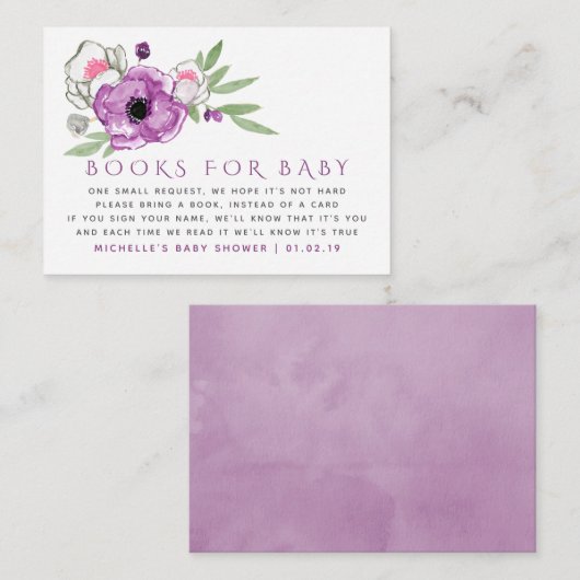 Violet en Sage Floral Baby shower Book Request Informatiekaartje (Voorkant / Achterkant)
