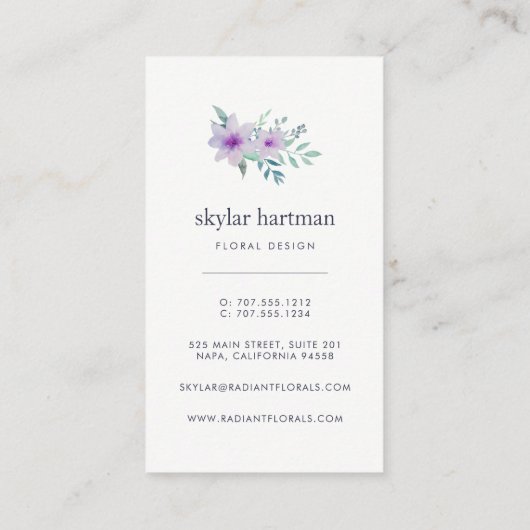 Violet en Sage Floral | Verticaal Visitekaartje (Achterkant)
