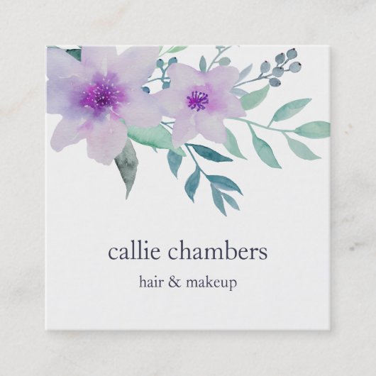 Violet en Sage Floral Vierkante Visitekaartje (Voorkant)