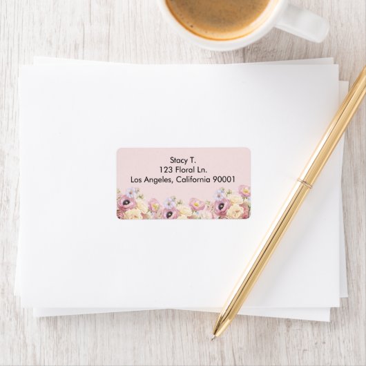 Violet en stoffige roze bloemen etiket (Insitu)