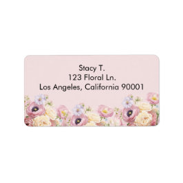 Violet en stoffige roze bloemen etiket