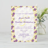 Violet en tiny Yellow Floral Wedding Kaart (Staand voorkant)