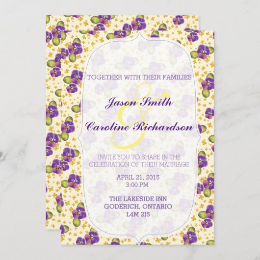 Violet en tiny Yellow Floral Wedding Kaart (Voorkant / Achterkant)