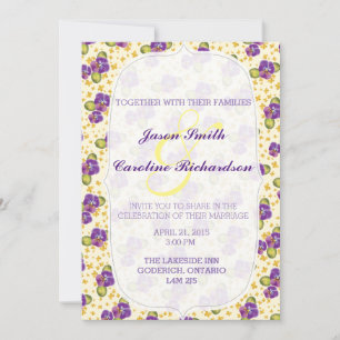 Violet en tiny Yellow Floral Wedding Kaart