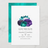 Violet en Turquoise Floral Wedding Photo Save the Save The Date (Voorkant / Achterkant)