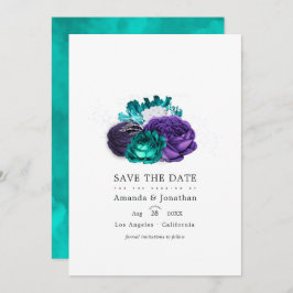 Violet en Turquoise Floral Wedding Photo Save the Save The Date