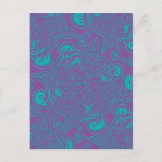 Violet en Turquoise Persian Star Mandala Pattern Briefkaart (Voorkant)