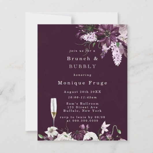 Violet en witte pony's Brunch & Bubble Invitae Kaart (Voorkant)