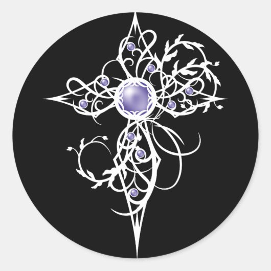 Violet Fantasy Angel Light Cross Ronde Sticker (Voorkant)