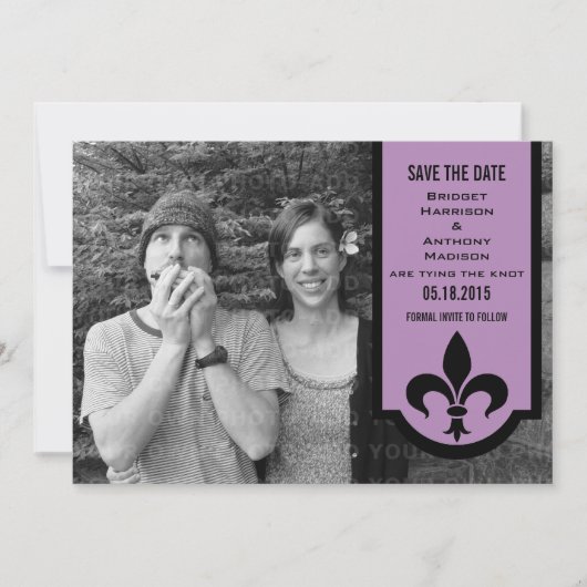 Violet Fleur De Lis Banner Save the Date Invite (Voorkant)