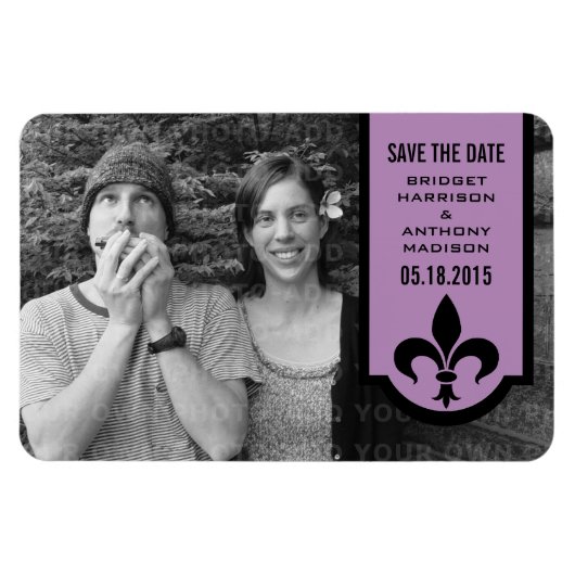 Violet Fleur De Lis Banner Save the Date Magnet Magneet (Horizontaal)