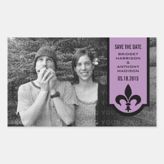 Violet Fleur De Lis Banner Save the Date Stickers (Voorkant)