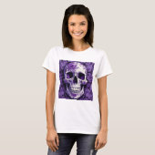 Violet Floral 3D Dode Schedel met violette bloemen T-shirt (Voorkant volledig)
