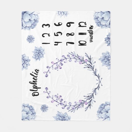 Violet Floral Baby Milestone Fleece Deken (Voorkant)