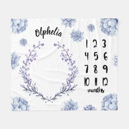 Violet Floral Baby Milestone Fleece Deken (Voorkant (Horizontaal))