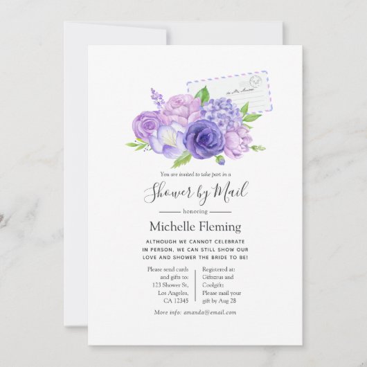 Violet Floral Bridal of Baby shower per post Kaart (Voorkant)