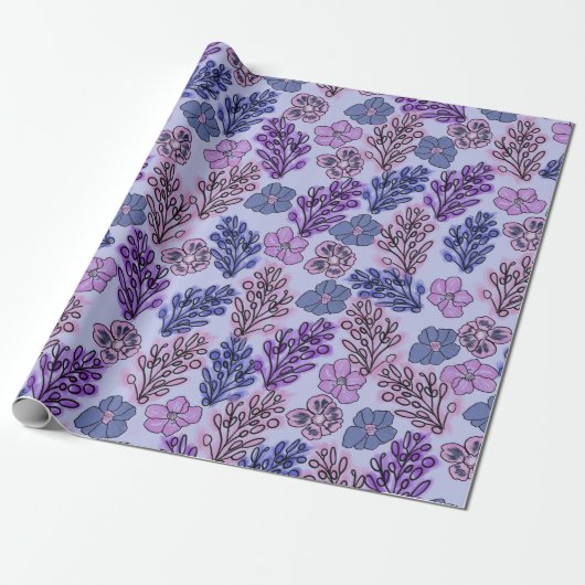 Violet Floral Cadeaupapier (Uitgerold)