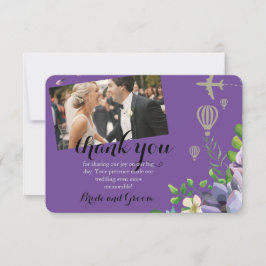 Violet Floral en Travel Thleding Wedding Bedankkaart